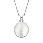 9ct White Gold Whitby Jet White Mother Of Pearl Small Double Sided Pear Fob Necklace, P220_2.