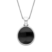 9ct White Gold Whitby Jet White Mother Of Pearl Small Double Sided Pear Fob Necklace, P220.