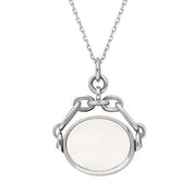 9ct White Gold Whitby Jet White Mother Of Pearl Double Sided Swivel Fob Necklace, P209.