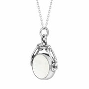 9ct White Gold Whitby Jet White Mother Of Pearl Double Sided Swivel Fob Necklace, P209_3.