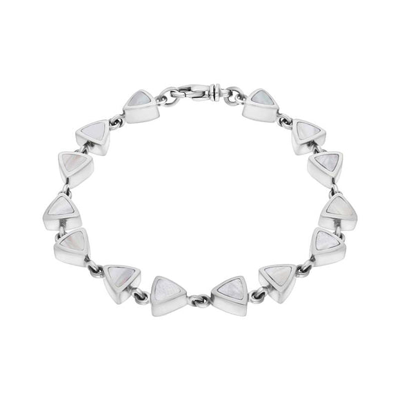 9ct White Gold White Mother of Pearl Curved Triangle Bracelet