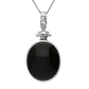 9ct White Gold Whitby Jet Blue John Double Sided Oval Fob Necklace, P100.
