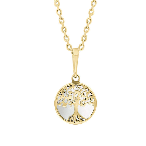 9ct Yellow Gold Bauxite Round Tree of Life Necklace, P3616.