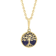 9ct Yellow Gold Blue Goldstone Round Tree of Life Necklace, P3616.