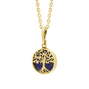 9ct Yellow Gold Small Blue Goldstone Round Tree of Life Necklace