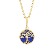 9ct Yellow Gold Lapis Lazuli Round Tree of Life Necklace, P3616.