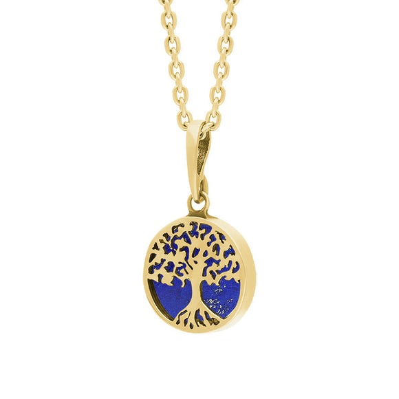 9ct Yellow Gold Small Lapis Lazuli Round Tree of Life Necklace