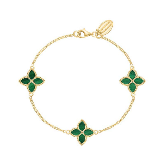 9ct Yellow Gold Malachite Bloom Flower Ball Edge Bracelet, B1272