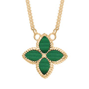 9ct Yellow Gold Malachite Bloom Small Flower Ball Edge Necklace, N1155