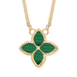 9ct Yellow Gold Malachite Bloom Small Flower Ball Edge Necklace, N1155