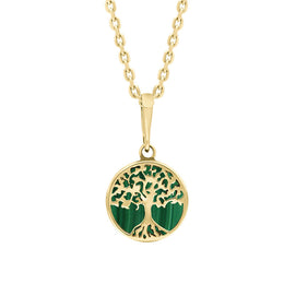 9ct Yellow Gold Malachite Round Tree of Life Necklace, P3616.