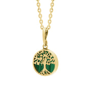9ct Yellow Gold Small Malachite Round Tree of Life Necklace