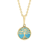 9ct Yellow Gold Turquoise Round Tree of Life Necklace, P3616