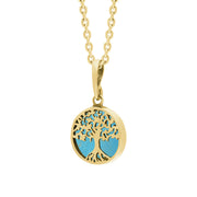 9ct Yellow Gold Small Turquoise Round Tree of Life Necklace