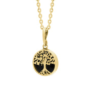 9ct Yellow Gold Small Whitby Jet Round Tree of Life Necklace