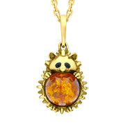 9ct Yellow Gold Amber Large Hedgehog Necklace p3544