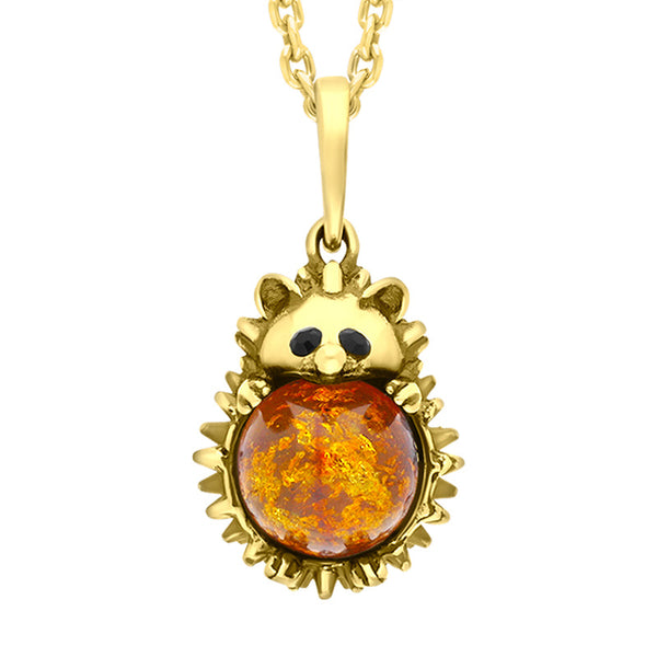 9ct Yellow Gold Amber Large Hedgehog Necklace p3544