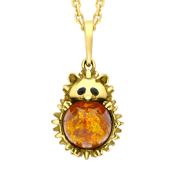 9ct Yellow Gold Amber Large Hedgehog Necklace p3544