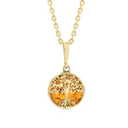 9ct Yellow Gold Amber Round Tree of Life Necklace, P3616.