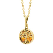 9ct Yellow Gold Small Amber Round Tree of Life Necklace