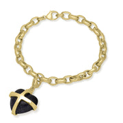 9ct Yellow Gold Blue Goldstone Large Cross Heart Charm Bracelet, B1211