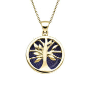 9ct Yellow Gold Blue Goldstone Small Round Tree of Life Necklace, P3547