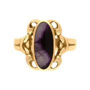 9ct Yellow Gold Blue John Heavy Oval Ornate Edge Ring