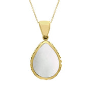 9ct Yellow Gold Blue John White Mother Of Pearl Double Sided Celtic Edge Pear Cut Fob Necklace, P410_2.