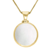 9ct Yellow Gold Blue John White Mother Of Pearl Double Sided Round Dinky Fob Necklace, P218_2.