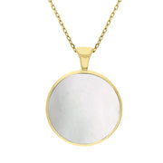 9ct Yellow Gold Blue John Mother Of Pearl Large Double Sided Round Fob Necklace, P012_2.