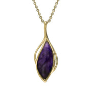 9ct Yellow Gold Blue John Open Marquise Shaped Necklace, P3370