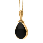 9ct Yellow Gold Blue John Whitby Jet Double Sided Pear Fob Necklace, P056_3.