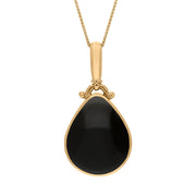 9ct Yellow Gold Blue John Whitby Jet Double Sided Pear Fob Necklace, P056.
