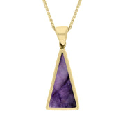 9ct Yellow Gold Blue John Whitby Jet Small Double Sided Triangular Fob Necklace, P834_2.