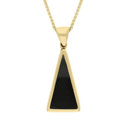 9ct Yellow Gold Blue John Whitby Jet Small Double Sided Triangular Fob Necklace, P834.