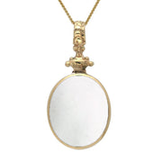 9ct Yellow Gold Blue John White Mother Of Pearl Double Sided Oval Fob Necklace, P100_2.