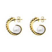9ct Yellow Gold Freshwater Pearl Tentacle Hoop Earrings