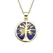 9ct Yellow Gold Lapis Lazuli Small Round Tree of Life Necklace, P3547