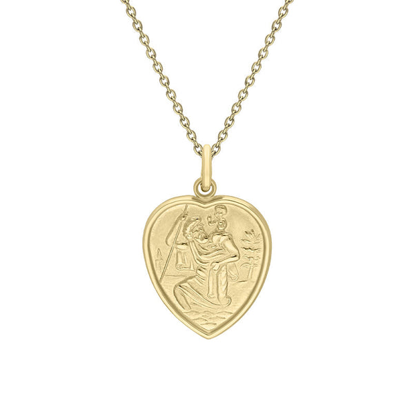 9ct Yellow Gold Large Heart Saint Christopher Necklace, CTC-269.