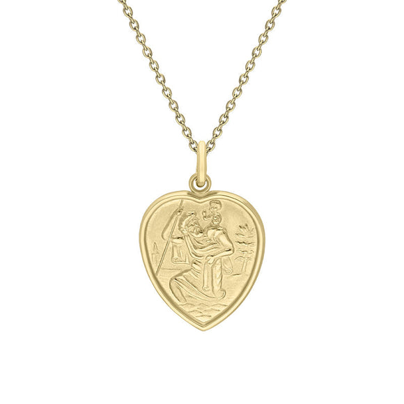 9ct Yellow Gold Large Heart Saint Christopher Necklace, CTC-269.
