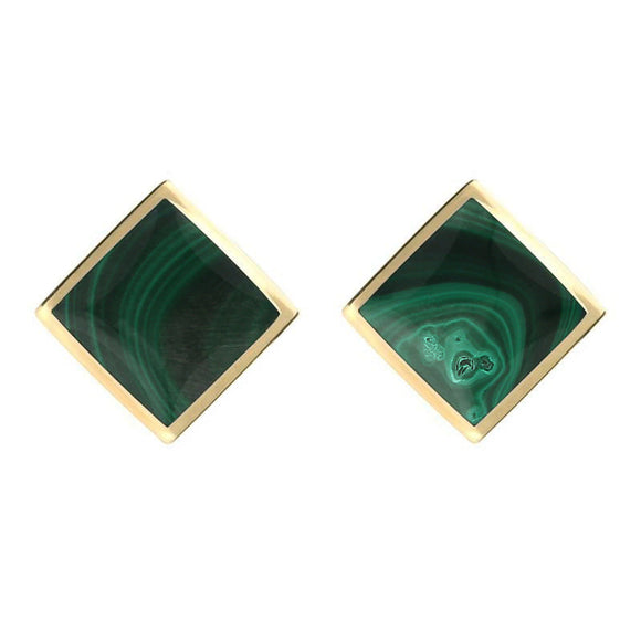 9ct Yellow Gold Malachite Rhombus Earrings. E015.