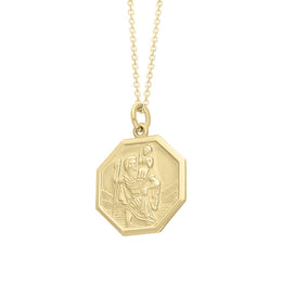 9ct Yellow Gold Medium Octagonal Saint Christopher Necklace, CTC-270_2.