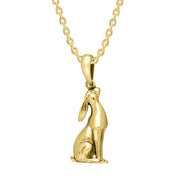 9ct Yellow Gold Small Moon Gazing Hare Necklace, P2520