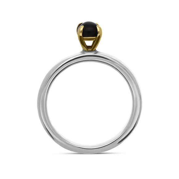 9ct Yellow Gold Sterling Silver Whitby Jet Stepping Stones 5mm Round Claw Set Ring R572_2