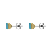 9ct Yellow Gold Sterling Silver Turquoise Stepping Stones Square Stud Earrings E1295_2