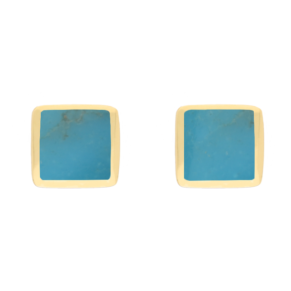 9ct Yellow Gold Sterling Silver Turquoise Stepping Stones Square Stud Earrings E1295
