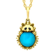 9ct Yellow Gold Turquoise Large Hedgehog Necklace p3544
