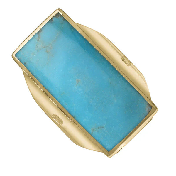 9ct Yellow Gold Turquoise Hallmark Large Oblong Ring. R064_FH.