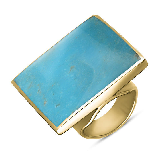 9ct Yellow Gold Turquoise Hallmark Large Square Ring. R605_FH.