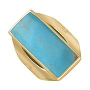 9ct Yellow Gold Turquoise Hallmark Medium Oblong Ring. R065_FH